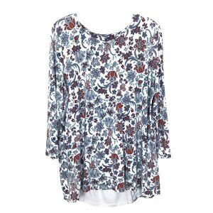 J Jill Womens L Tall Tunic Paisley Floral Print 3/4 Sleeve Boho Pleat Back